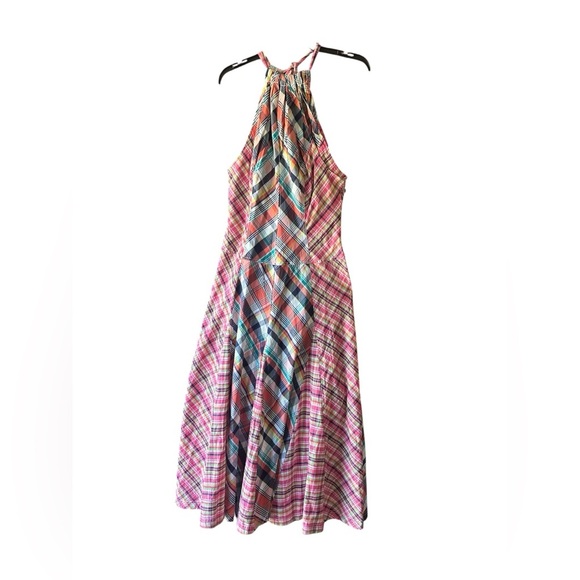 Anthropologie Pink and Blue Plaid Midi Dress Bohemian style - Picture 9 of 12
